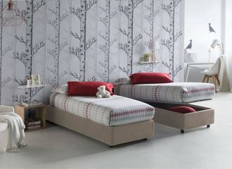 Dmora Cama Individual Valentina, Cama Contenedor Con Revestimiento De Tela, 100% Made In Italy, Apertura Frontal, Con Colch&oacute;n Cm 90x200 Incluido, T&oacute;rtola, C