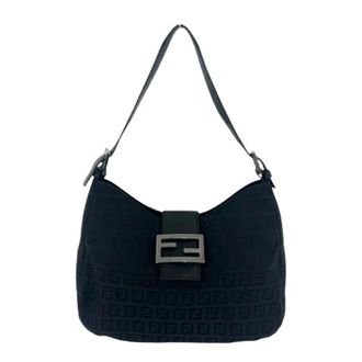 Fendi Pre-owned Zucchino Canvas Leather Shoulder Bag - Dames - Pre-owned - Zwart - Maat: ONE Size Leer