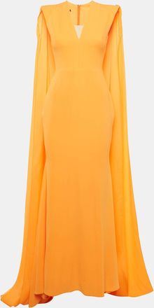 Alex Perry Orange Crepe Cape Sleeve Gown