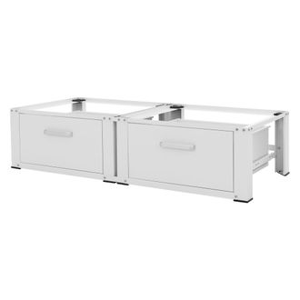 ML Design Ml-design - Pedestal Doble Para Lavadora O Secadora Blanco 128 X 53.5 X 31.5 Cm De Acero, Capacidad Hasta 150kg X2 Soporte Base Estable Y Robusta Bast