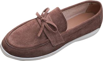 Generic Womens Slip On Shoes Casual Bow Walking Shoes Round Toe Solid Color Breathable Lightweight Comfy Classic Loafers Work Office Leisure Brown