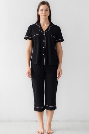 Salua Classic Luxury Capri Pajamas in Brushed Pima Cotton in Black/white at Nordstrom, Size X-Small