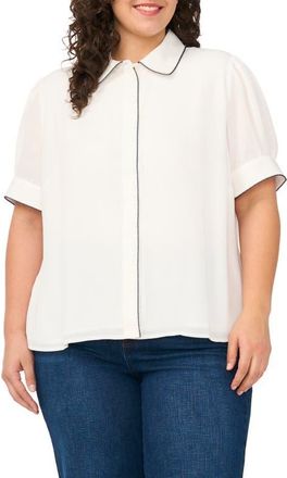 CeCe by Cynthia Steffe Georgette Button-Up Top in New Ivory at Nordstrom, Size 2X