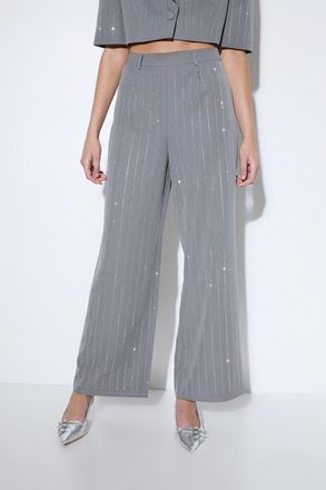 Misspap Premium Embellished Straight Leg Pants in Grey at Nordstrom, Size 10