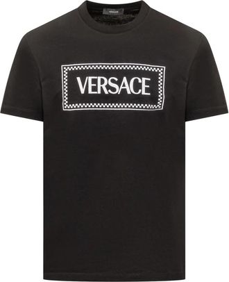 Versace Geborduurd 90s Vintage Logo T-Shirt - Heren - T-shirts - Zwart - M - Katoen - Tops