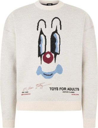 GCDS Clown Trui - Heren - Ronde hals truien - Wit - 2XL - Wol - Truien & Vesten