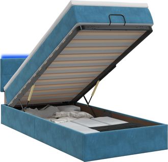 vidaXL Letto Ottomano Con Materasso E Led Blu Scuro 90 X 200 Cm Vidaxl