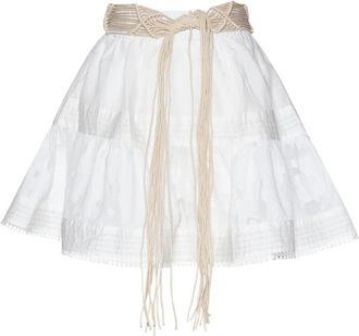 Silvian Heach Korte Rok met Gevlochten Riem en Geborduurde Details - Dames - Korte rokken - Wit - L - Rokken
