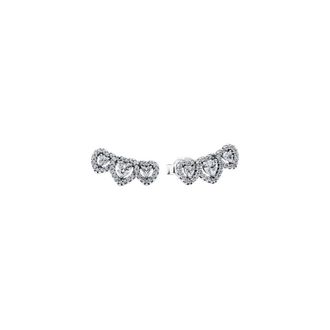 Pandora Drievoudige Hart Sterling Zilver Oorbellen Met Heldere Zirkonia - Dames - Oorbellen - Wit - ONE Size - Accessoires
