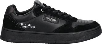 Aeronautica Schoenen, Heren, Zwart, 40 EU, Leer, Perforated Panelled Sneakers
