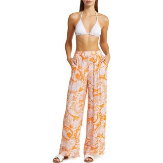 Melissa Odabash Olivia Wide Leg Cover-Up Pants in Mirage Orange at Nordstrom Rack, Size Small