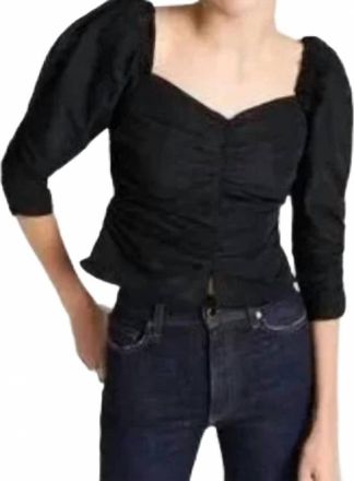 Something Navy Ruched Puff Shoulder Blouse In Black