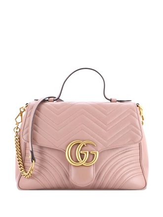 Gucci GG Marmont Top Handle Flap Bag Matelasse Leather Medium satchel - Beige