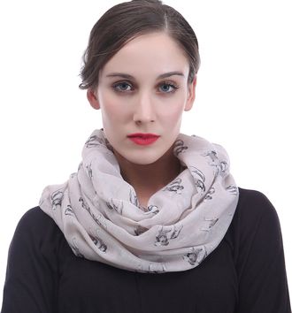 Lina & Lily English Bulldog Dog Print Womens Infinity Scarf Snood Lightweight (Beige)