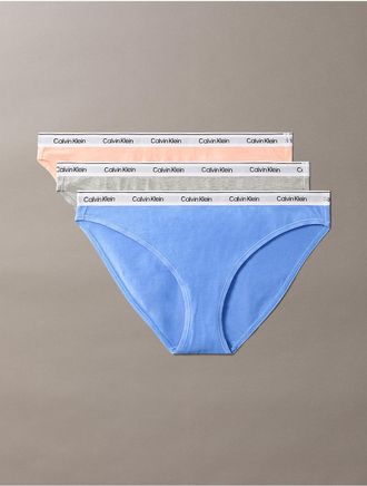 Calvin Klein Womens Icon Logo 3-Pack Bikini - Blue - XS