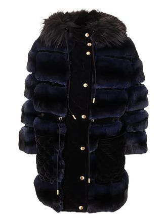 Fendi fur quilted coat - women - Polyester - 42 - Blue