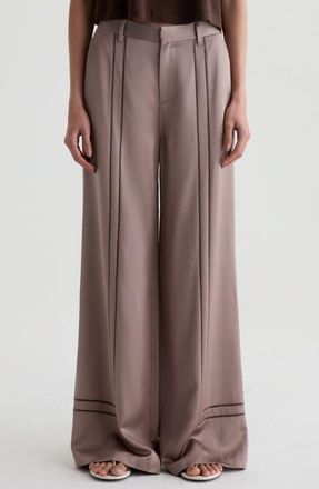 AG - Adriano Goldschmied Sarah High Waist Wide Leg Satin Pants in Cork at Nordstrom, Size 25