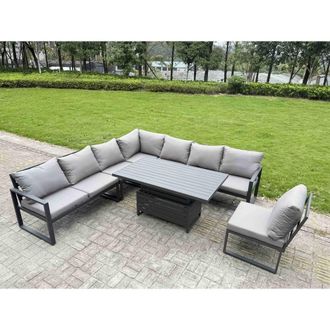 Fimous ALuminum 7 Piece Patio Set with Lifting Table & Cushions in Dark Grey