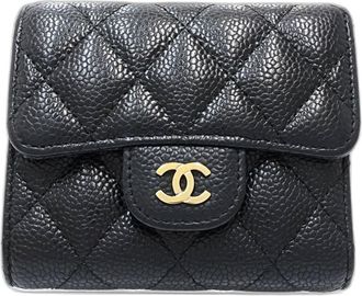 Chanel Black Grained Calfskin Wallet (Bi-Fold) (Pre-Owned)