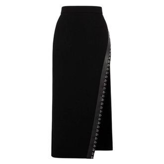 Roberto Cavalli High-Waisted Leather-Trimmed Wool Skirt, Brand Size 40 ( US Size 6 )
