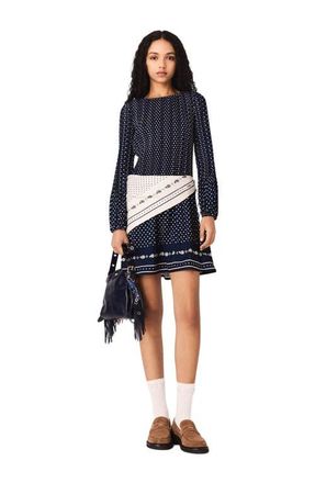 Maje Patterned pleated dress in Navy Dot Bandana Print at Nordstrom, Size 36 Eu