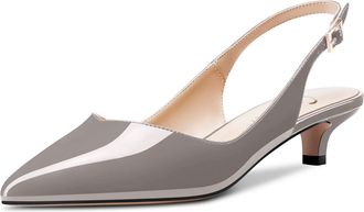 Castamere Women Low Kitten Heel Pointed Toe Slingback Pumps Court Shoe Cute Dress Office Sandals Sexy 3.5 CM Heels Grey Patent 4.5 UK