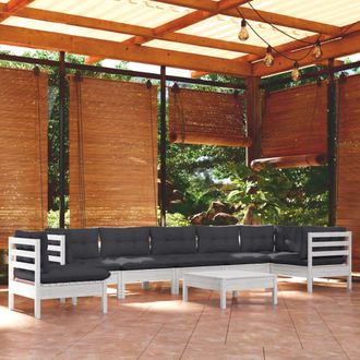 vidaXL Muebles De Jard&iacute;n 9 Pzas Y Cojines Blanco Madera Maciza De Pino Vidaxl