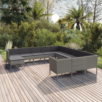 vidaXL Set De Muebles De Jard&iacute;n 12 Pzas Y Cojines Rat&aacute;n Sint&eacute;tico Gris Vidaxl