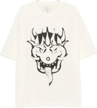 Yohji Yamamoto Tops, Heren, Wit, XL, Katoen, Gfx Short Sleeve Tee