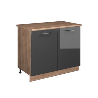 Vicco Mueble Bajo Para Fregadero Fame-line, Antracita Alto Brillo/roble Dorado, 100 Cm, Et Roble, Vicco