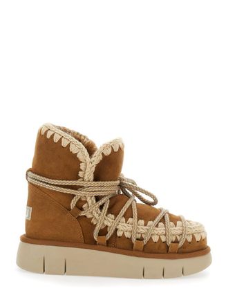 Mou Beige Ankle Boots With Lace Closure And Tassel Detail In Leather Woman