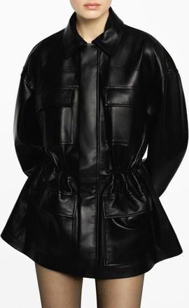 Mango Leather Coat in Black at Nordstrom, Size Medium