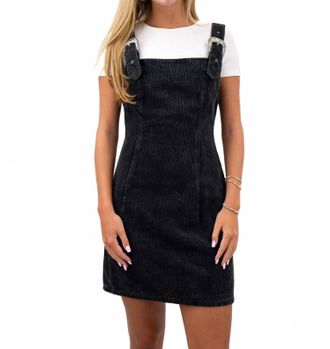 Entro Corduroy Mini Jumper Dress In Black