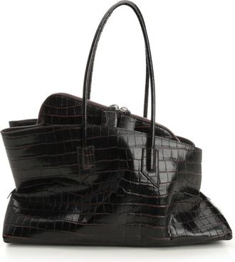The Attico La Passeggiata Brown Shoulder Bag With Crocodile Effect In Leather Woman