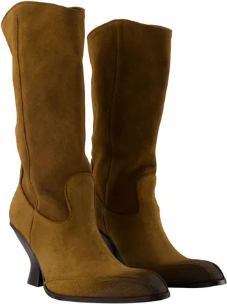 Diesel Womens D-Luffy-75-Tube Ankle Boots - Diesel Leather Khaki Cowhide Shoes Ankle-Boots