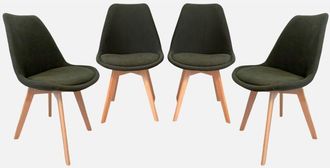 Sweeek Set di 4 sedie scandinave in legno di faggio e velluto a coste