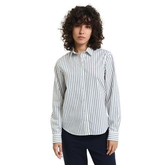 GANT Regular Fit Gestreept Poplin Overhemd - Dames - Overhemden - Wit - S - Katoen - Overhemden