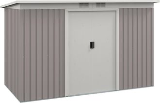 OUTSUNNY 9 x 4FT Outdoor Metal Frame Garden Storage Shed w/ 2 Door - Light Grey | TJ Hughes