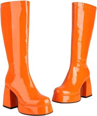 Generic Womens Knee High Patent Leather Boots Square Toe Thick Heel Side Zipper Long Boot