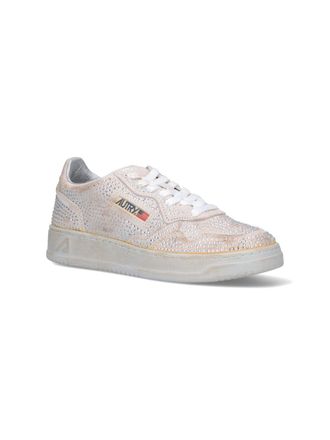Autry Crystal-Embellished Suede Sneaker - Beige