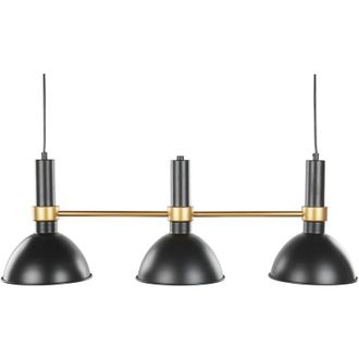 Beliani Lampadario da bar nero oro metallo paralumi rotondi 107 cm 3 punti luce Beles