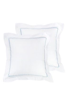 Melange Home Set of 2 Single Embroidered Line 300 Thread Count 100% Cotton Euro Shams in Blue at Nordstrom Rack