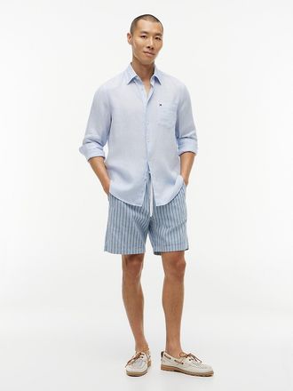 Tommy Hilfiger Mens Striped Cotton-Linen Blend 7 Short - Cloudy Blue - XXXL