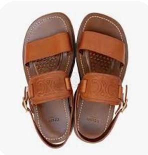 Celine Sold Out Tan Leather Celine Logo Sandals Size 36