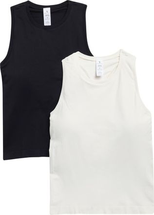 Yogalicious 2-Pack Seamless Carrie Racerback Tanks in Black/Sugar Swizzle at Nordstrom Rack, Size X-Small