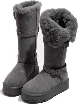 Generic NYSBH Winter Thick-Soled Height-Increasing Fleece-Lined Thickened Long Snow Boots