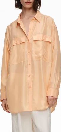 Bimba & Lola Oversized Silk Long Shirt in Orange at Nordstrom, Size Medium