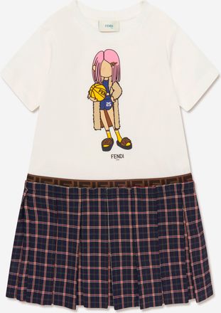 Fendi Kids Girls 2 In 1 Tartan Skirt Dress - Blue - Size 12Y