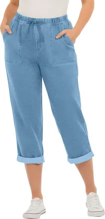 Roaman's Plus Size Knit Denim Pull On Cuffed Capri Jean in Light Stonewash at Nordstrom, Size 40