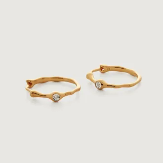Monica Vinader Gold MV Siren Diamond Small Hoop Earrings Diamond